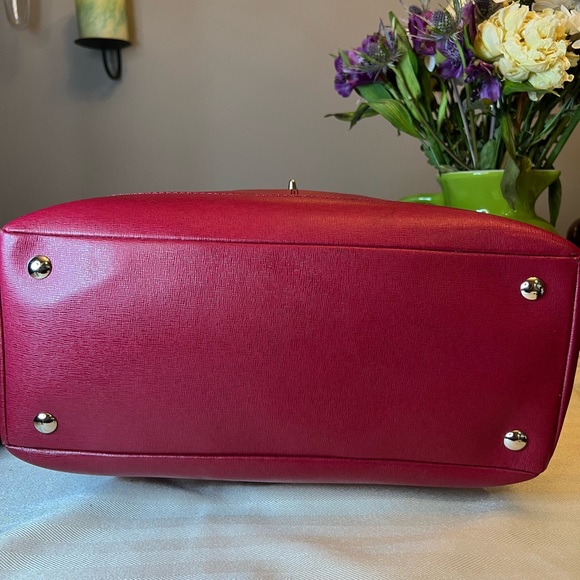 COACH Red Saffiano Leather Satchel Handbag - Picture 12 of 13